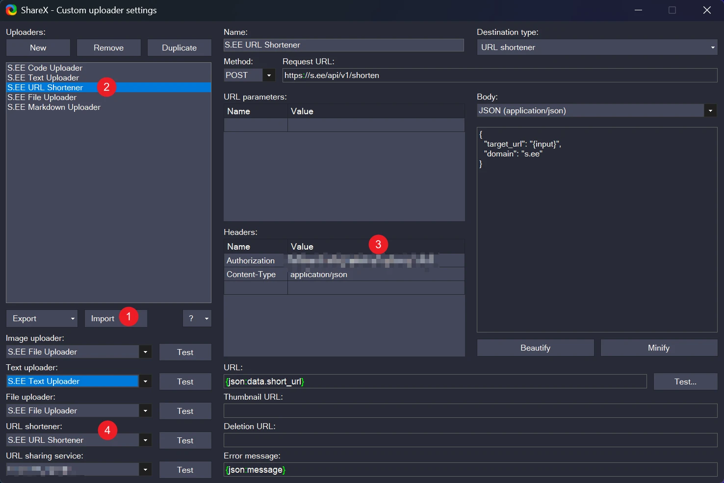 ShareX Custom Uploader Settings